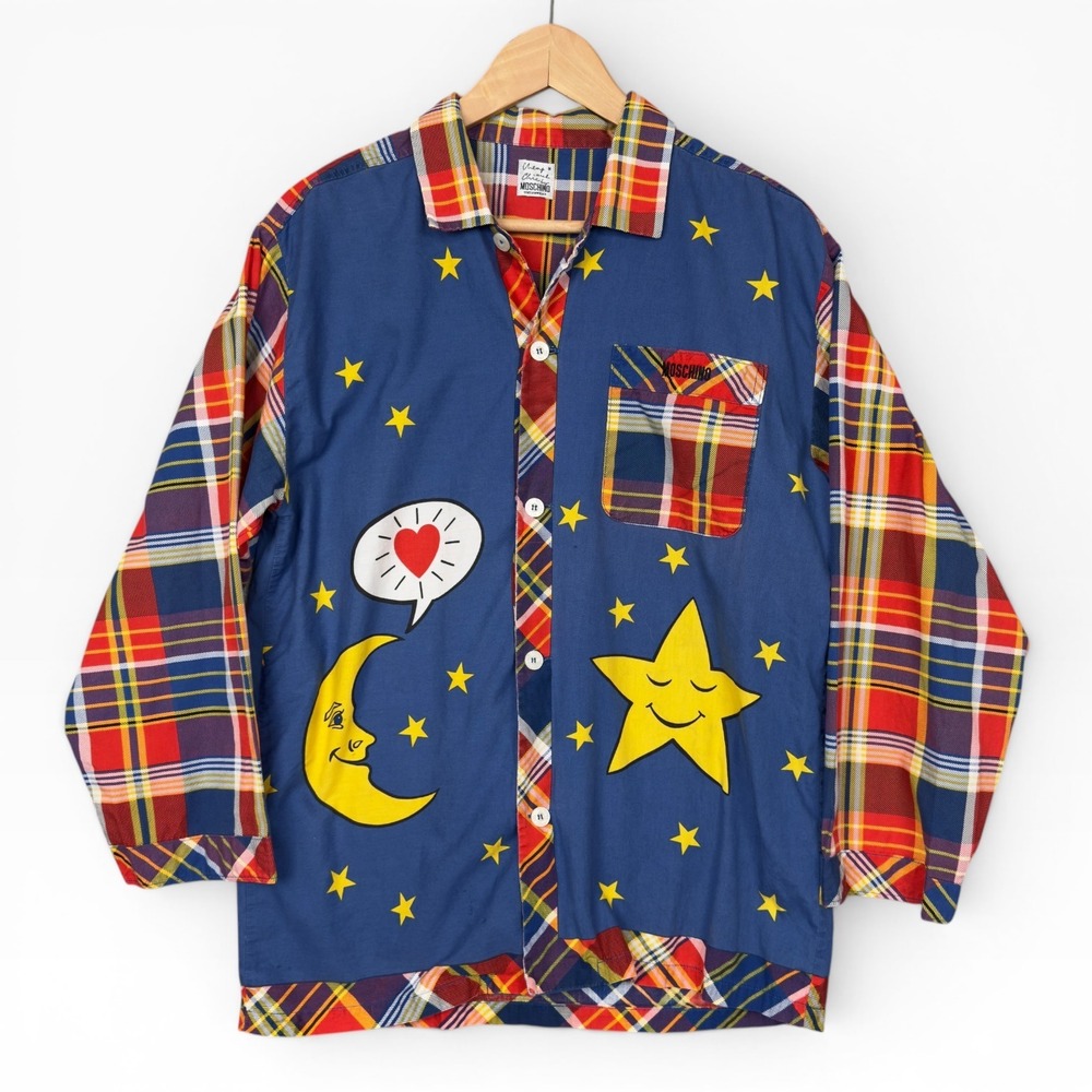 Moschino Cheap & Chic RARE VTG Shirt Moon Star Good Night Patchwork Japan M
